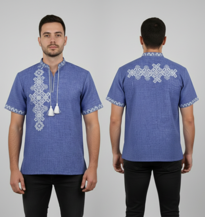 Мужская рубашка на короткий рукав с вышивкой на спине Киев