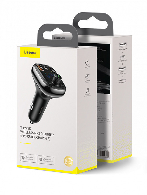 FM трансмітер модулятор Baseus S-13 Bluetooth 5.0 c функцією зарядки (Чорний, 2xUSB, 1xType-C) Николаев - изображение 10