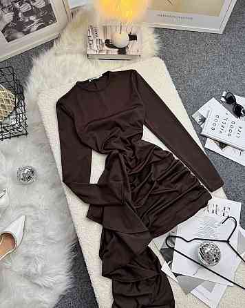 Женское праздничное платье мини со шлейфом микродайвинг Шоколадный, 42/44 Одесса