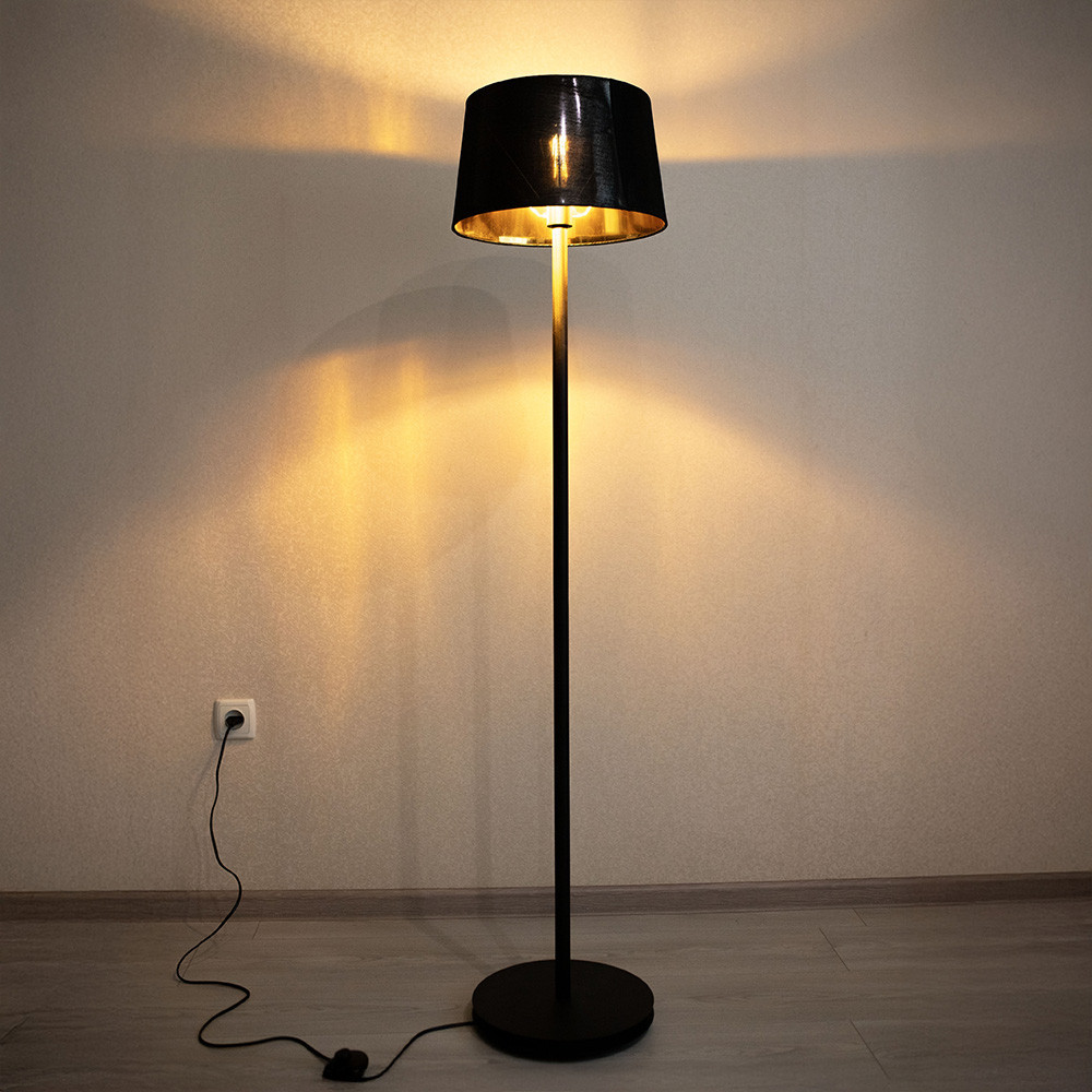 Торшер MSK Electric з чорним плафоном із тканини під лампу Е27 з чорною основою NL 3621 BK+BK Одеса - фото 6