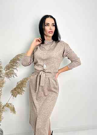 Довга ангорова сукня з поясом "Juliette" оптом | Норма і батал 42-44, Мокко Київ