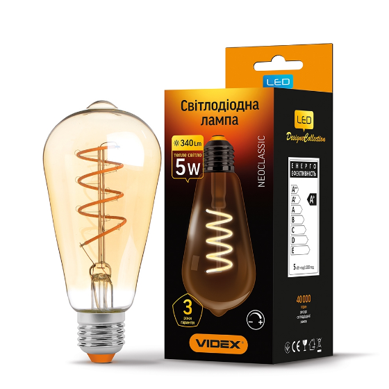Лампа ST64 5W E27 2200К 220V Filament ASD LED Videx Житомир