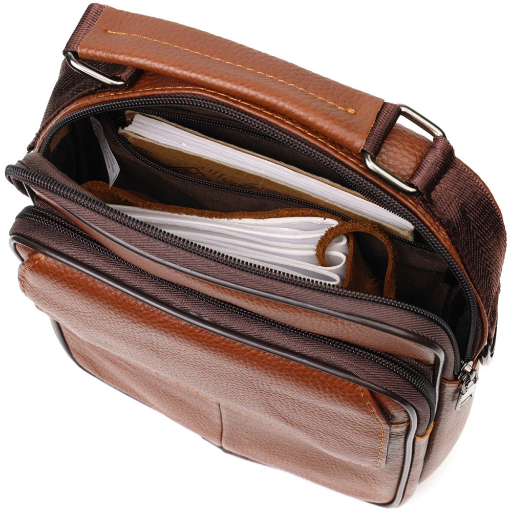 Удобный мужской мессенджер из натуральной кожи Vintage 21951 Светло-коричневый Киев - изображение 10