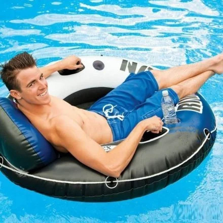 Надувне крісло-круг з підстаканниками ручками та тросом 135 см Intex 58825 сине Київ - фото 3