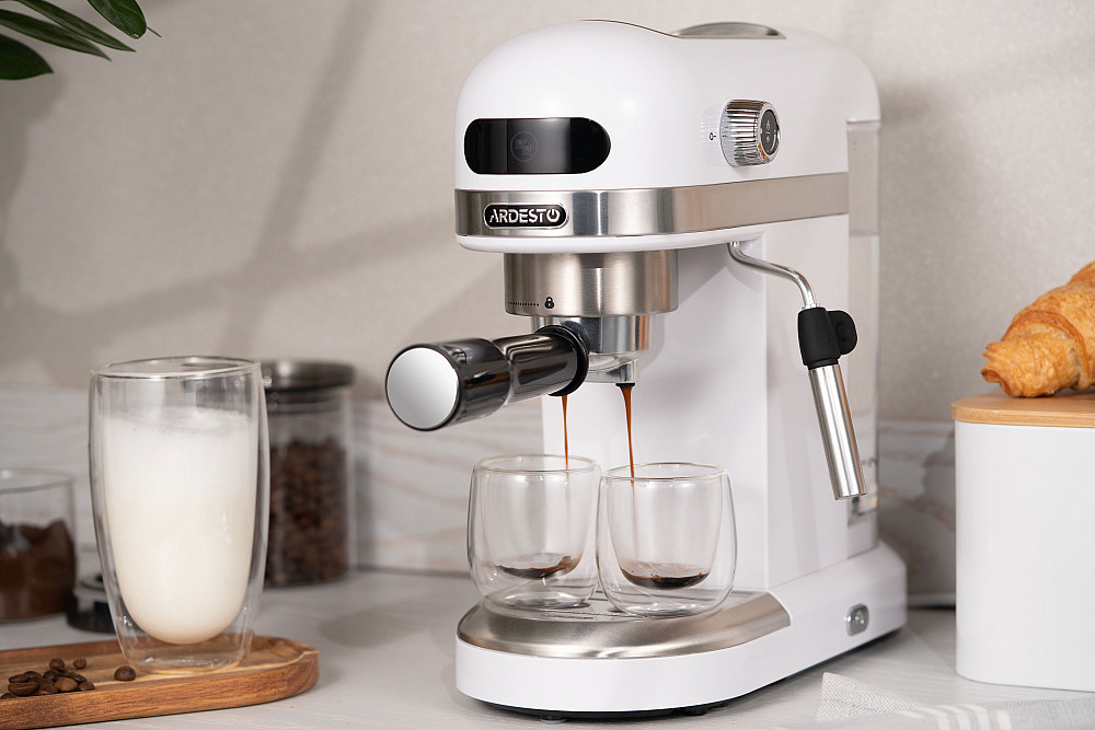 Кавоварка ARDESTO ріжкова 1.4л, мелена, ручний капучинатор, підігрів чашок, білий Київ - фото 9