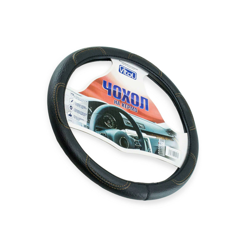 Чохол m шкірозамінник (37 - 39 см) чорний коричнева нитка керма Мукачево - фото 1