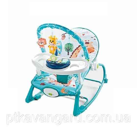 Шезлонг качалка 4в1 (мелодии, вибрация, дуга с подвесками, ноты, съемное пианино) голубой Хмельницкий