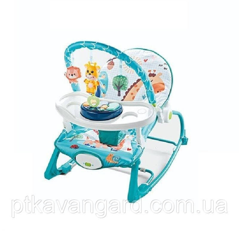 Шезлонг гойдалка 4в1 (мелодії, вібрація, дуга з підвісками, ноти, знімне піаніно) блакитний Хмельницький - фото 1