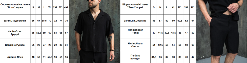 Літній костюм з льону для чоловіків сорочка і шорти комплект чорний з кишенями повсякденний легкий Aero Одеса - фото 2
