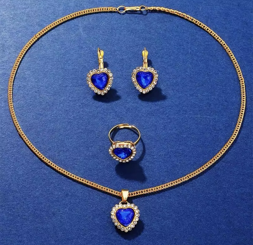 Подарочный набор для женщин Сердце наручные часы кольцо ожерелье и серьги без подарочной коробки синий Киев - изображение 8