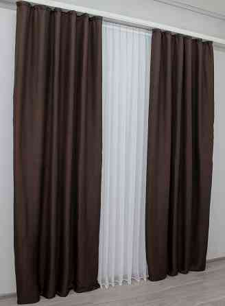 Комплект готовых штор VR-Textil Лен-блекаут Лен Мешковина № 291ш Венге 200х270см 2 шт (32-003) Киев