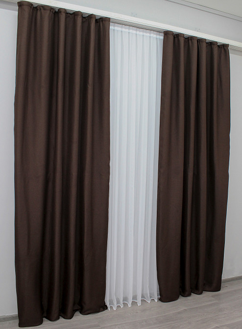 Комплект готовых штор VR-Textil Лен-блекаут Лен Мешковина № 291ш Венге 200х270см 2 шт (32-003) Киев - изображение 4