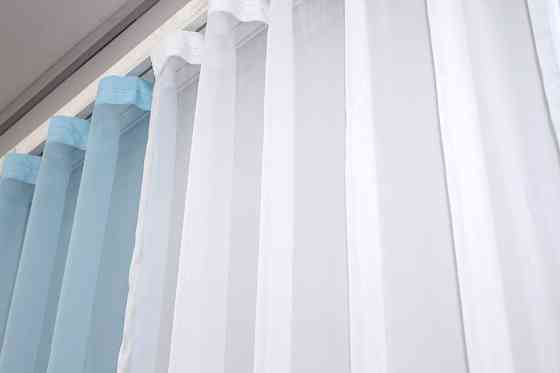 Комплект з шифону, декоративна гардина світло-блакитний з білим 002дк (н130-н101) Київ