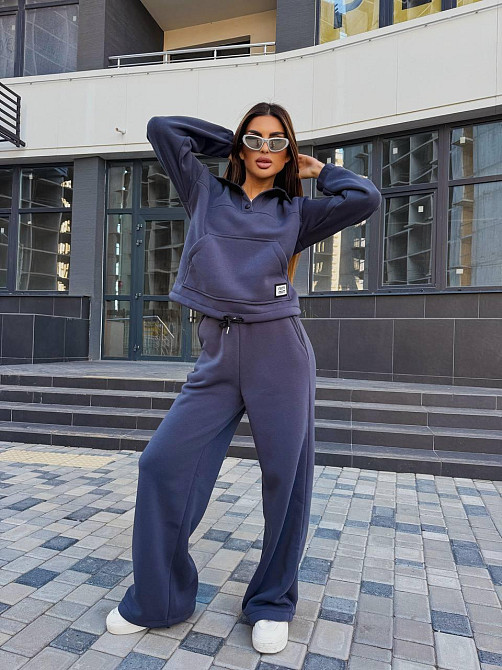 Жіночий стильний теплий повсякденний костюм-двійка на флісі Графіт, 42/44 Одеса - фото 3