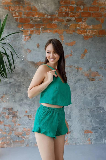 Женская летняя пижама майка с шортами Зеленый M Харьков - изображение 6