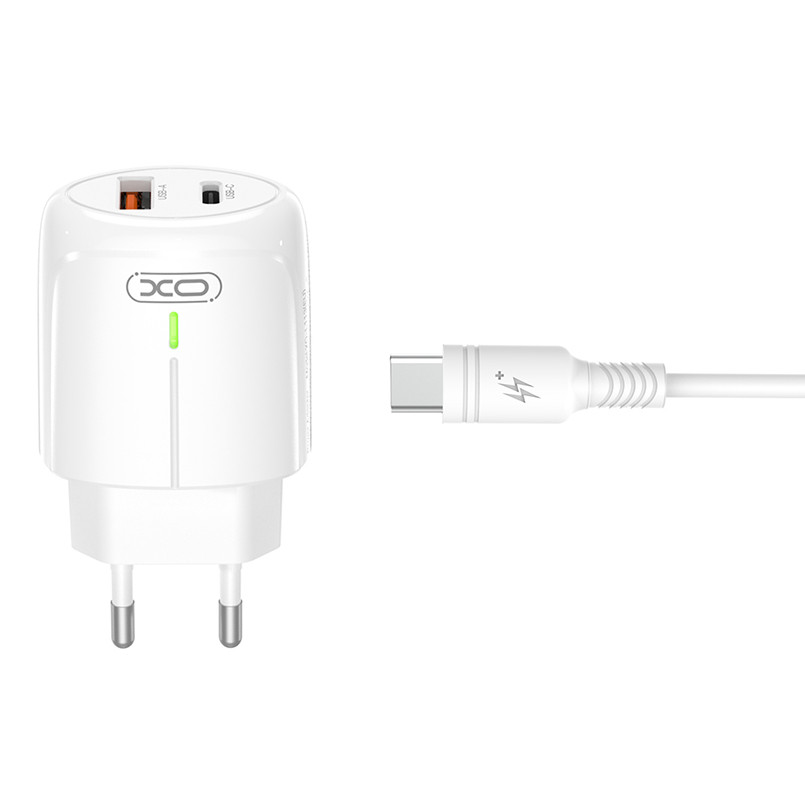 Мережевий зарядний пристрій XO L114 PD20W/QC18W + Lightning кабель білий Львів - фото 1