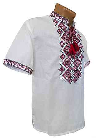 Чоловіча сорочка-вишиванка в святковому стилі на білому полотні короткий рукав Київ