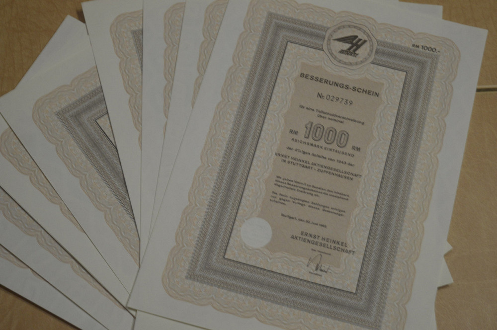 Акция. Германия. Besserungs-Schein 1000 Reichmark 1943 год aUNC-UNC (5 - 28) Полтава - изображение 1