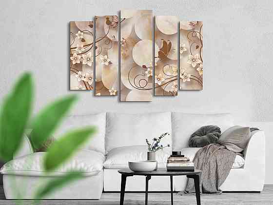 Модульна картина у вітальню / спальню Абстракція бежеві Орхідеї Art-407_5 ( 80х118см ) Київ