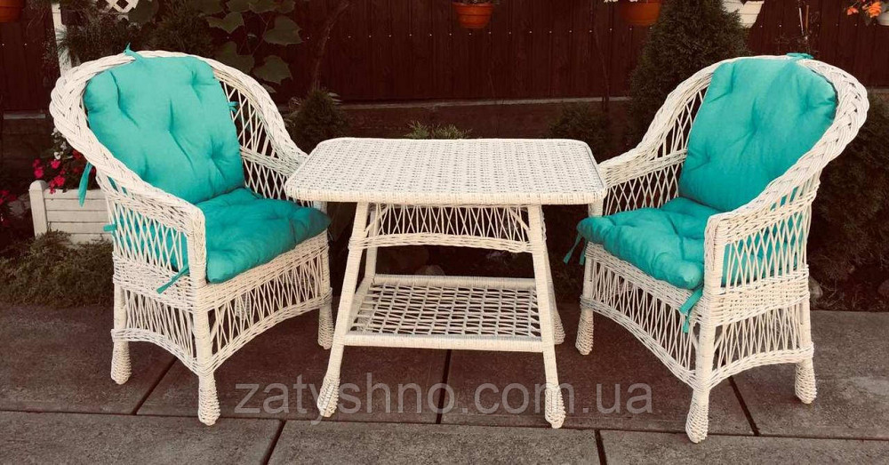 Білі плетені меблі |  Комплект плетеної із лози з накидками| меблі з лози для дачі Київ - фото 10