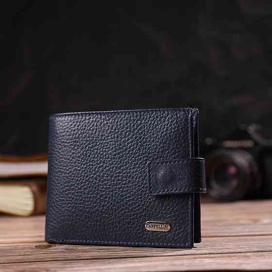 Привабливий горизонтальний гаманець для чоловіків із натуральної шкіри флотар Синій (CANPELLINI) Київ