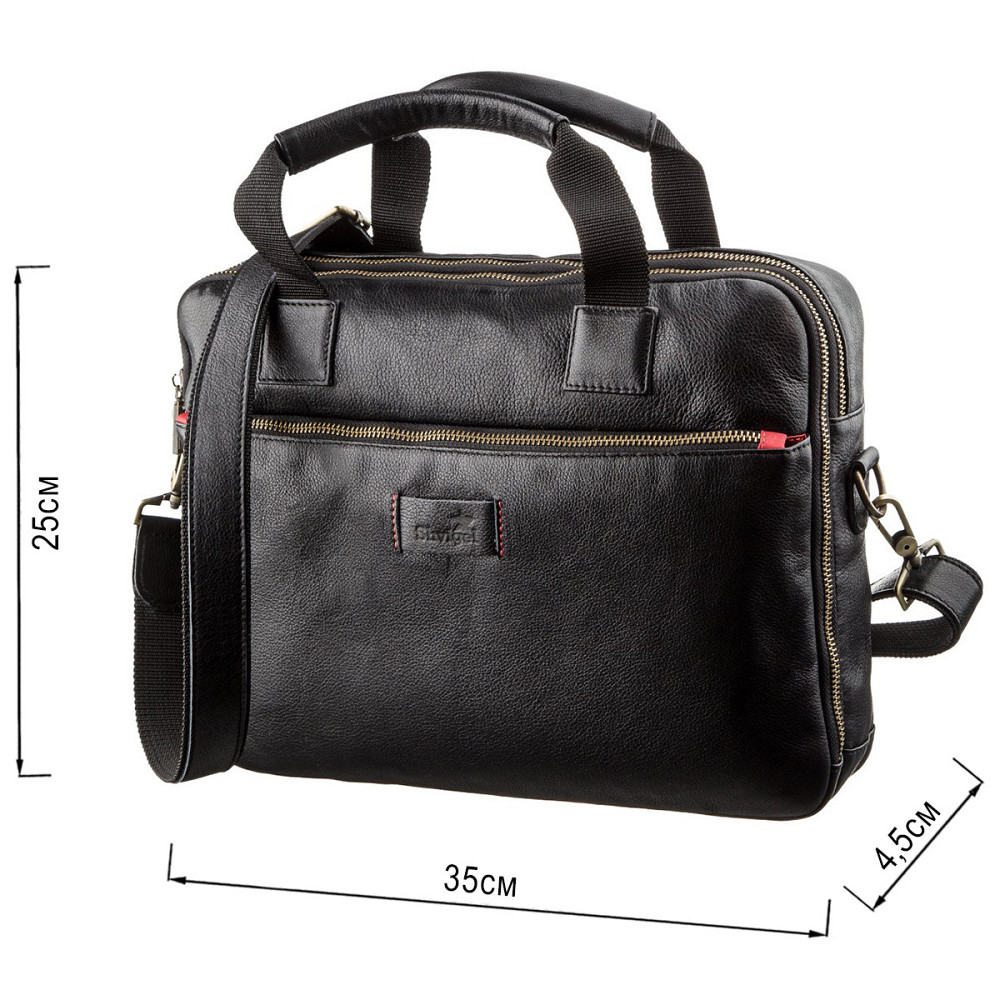Чоловіча шкіряна сумка під ноутбук на 2 відділення SHVIGEL 19106 Чорна Київ - фото 5