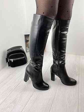 Nivelle Класичні жіночі шкіряні демісезонні чоботи весна-осінь на підборах чорні, натуральна шк Коломия