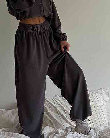 Женский теплый оверсайз костюм двойка: кофта и штаны турецкий полар флис Графит Одесса