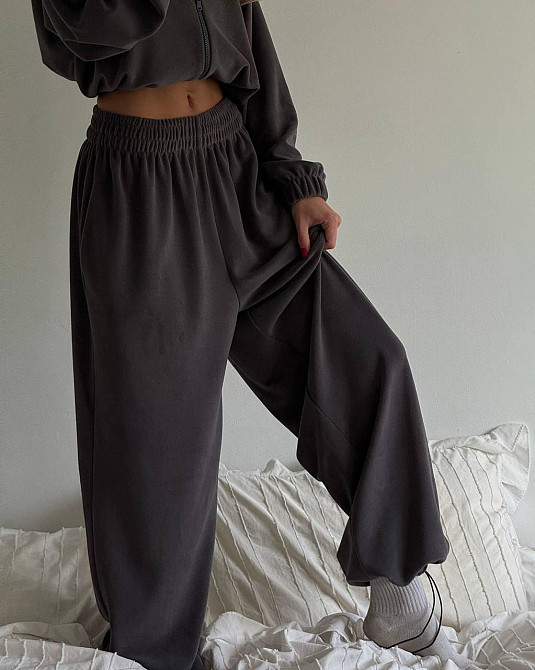 Жіночий теплий оверсайз костюм-двійка: кофта та штани турецький поліс фліс Графіт Одеса - фото 3