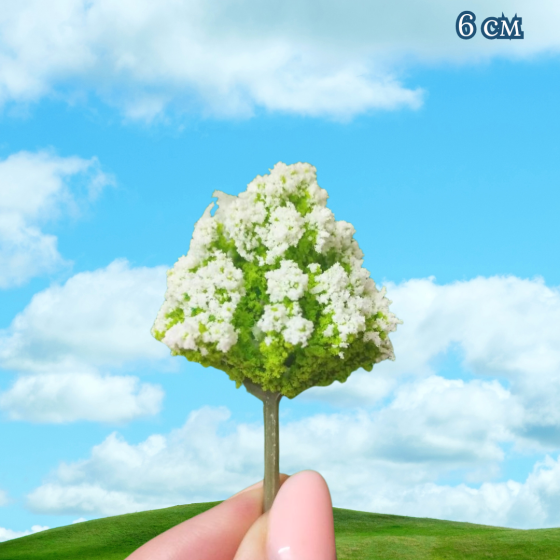 Імітація квітучого дерева 6 см біло-зелене для мініатюри, макетів, діорам, піщаного столу міні-саду, мікроланшафту, моделювання Одеса