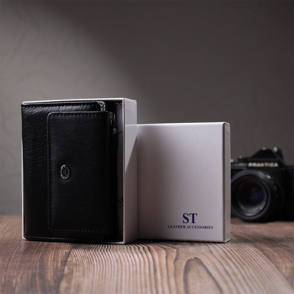 Практичний гаманець із монетницею з натуральної шкіри Чорний (ST Leather) Київ - фото 4