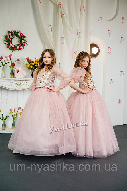 Пудровое нарядное платье 134-146 Кривой Рог - изображение 3