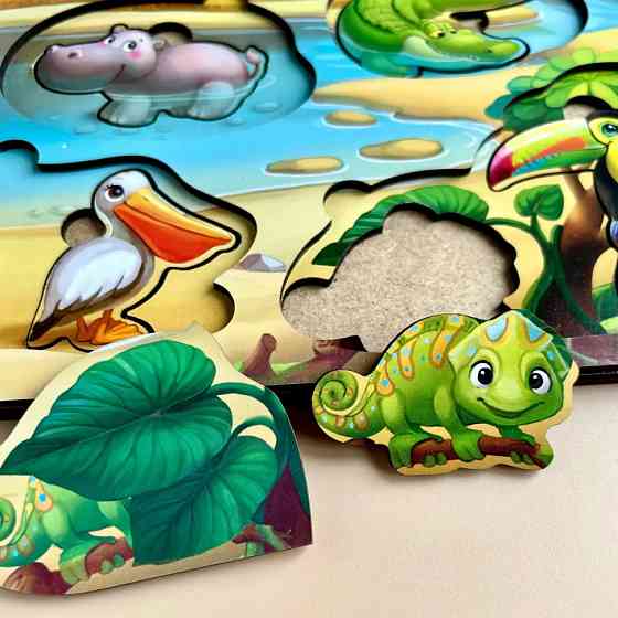 Дерев'яна настільна гра "А де звірі?" Ubumblebees (ПСД175) PSD175 сортер-вкладиш Вінниця