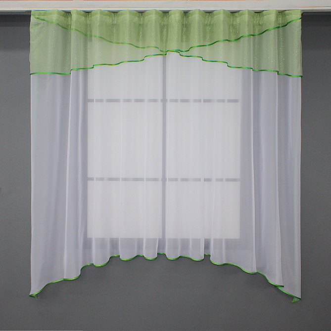 Гардина арка на кухню VR-Textil № 00к белый с салатовым 280х170 см (59-899) Киев - изображение 1