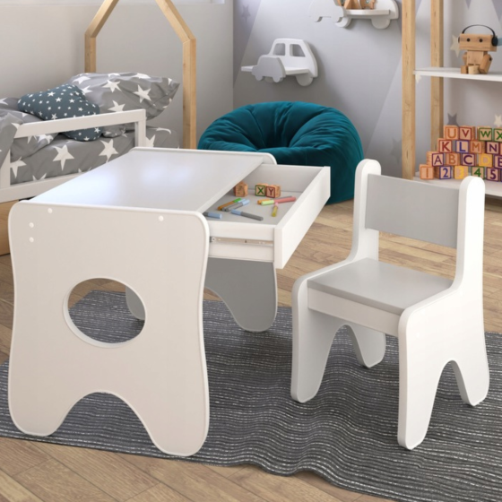 Стільчик для дитячої кімнати 55×37×33 дитячий зручний стілець для ігор, білий з сірим Кам'янське