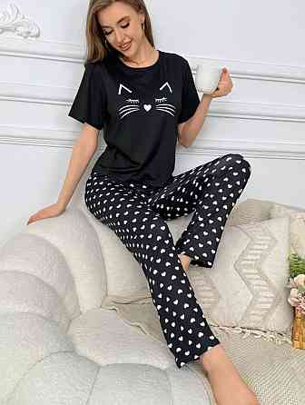 Женский домашний комплект тройка: футболка шорты и штаны с принтом 48/50 Одесса