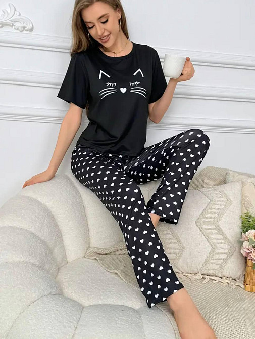 Жіночий домашній комплект-трійка: футболка шорти та штани з принтом 48/50 Одеса - фото 1