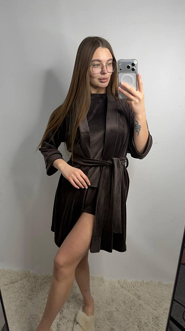 Халат женский плюш велюр под пояс Мокко XL Харьков - изображение 4