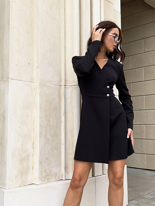 Женское стильное романтическое платье-пиджак из костюмки Черный, 46/48 Одесса - изображение 2