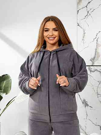 Жіночий теплий костюм-двійка: кофта та штани батал двосторонній фліс Полар Графіт, 58/60 Одеса