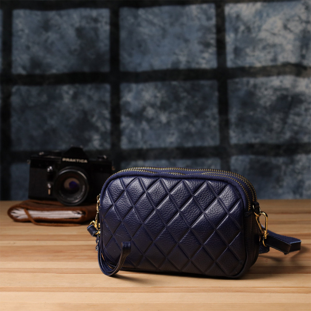 Зручна шкіряна сумка на три відділення для жінок Vintage 22892 Синій Київ - фото 9