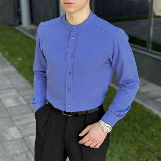 Блакитна сорочка для чоловіків з довгим рукавом з ґудзиками Pobedov Legend Київ