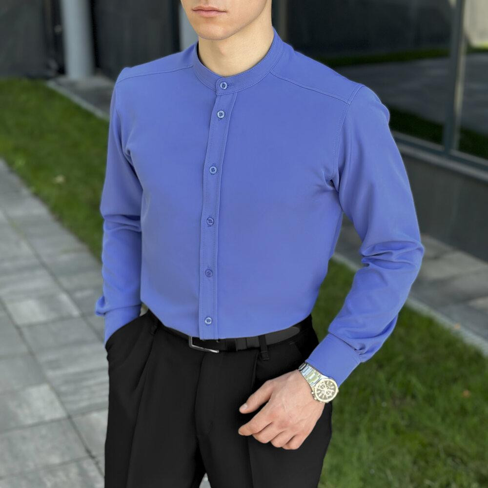 Блакитна сорочка для чоловіків з довгим рукавом з ґудзиками Pobedov Legend Київ - фото 4