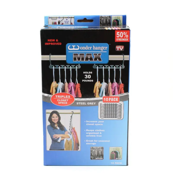 Набор вешалок Wonder Hangers Max 8 штук, многофункциональные плечики 5-в-1 для компактного хранения одежды, до 20 кг Одесса