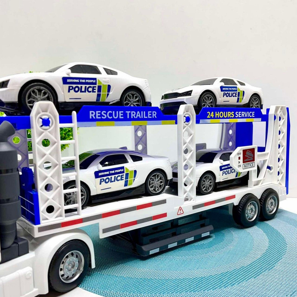 Трейлер Поліцейський вантажівка світло звук машинки 4in рухомі з'єднання Біло-синій (JP588-80) Чернигов - изображение 2