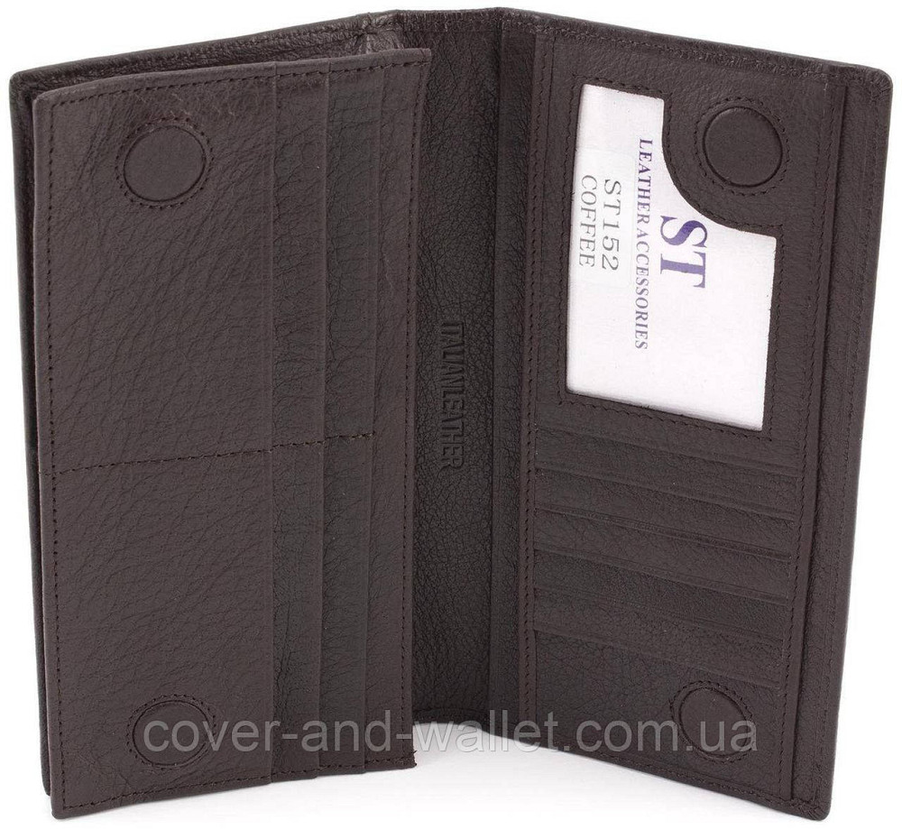 Мужской кожаный кошелек купюрник на магнитах черного цвета ST 152 Киев - изображение 5