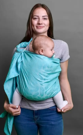 Жаккардовый слинг с кольцами для малышей 0 - 36 месяцев Coolbabka Feathers Бирюзовый Кривой Рог