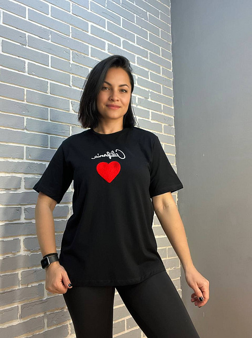 Футболка жіноча Pepper&mint BX24-34 з вишивкою червоне серце чорна, чорний, M Одеса - фото 2