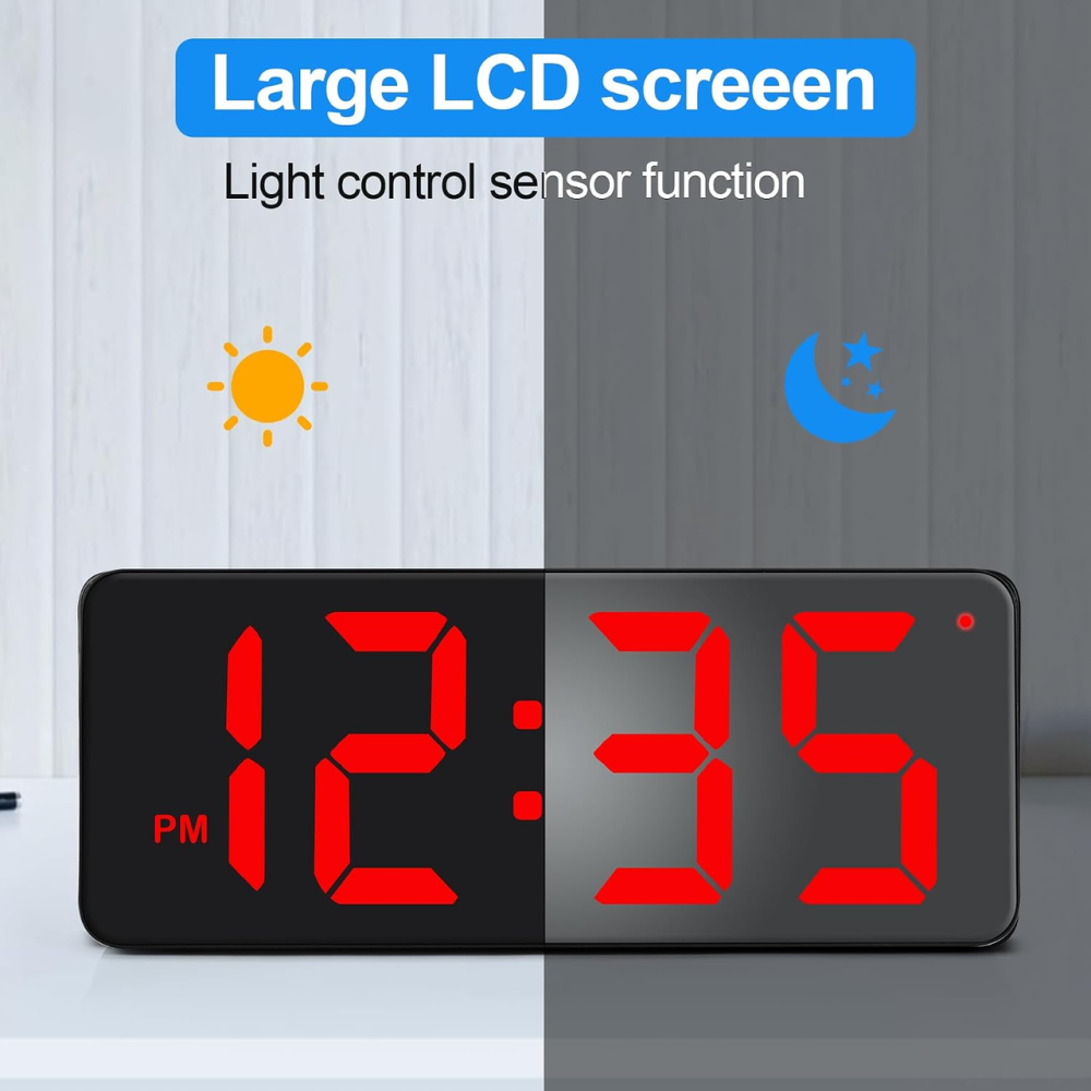 Цифровий LED-годинник U-picks 8,85″ настінний/настільний, великі червоні цифри, автозатемнення, 12/24 год, USB Київ - фото 4
