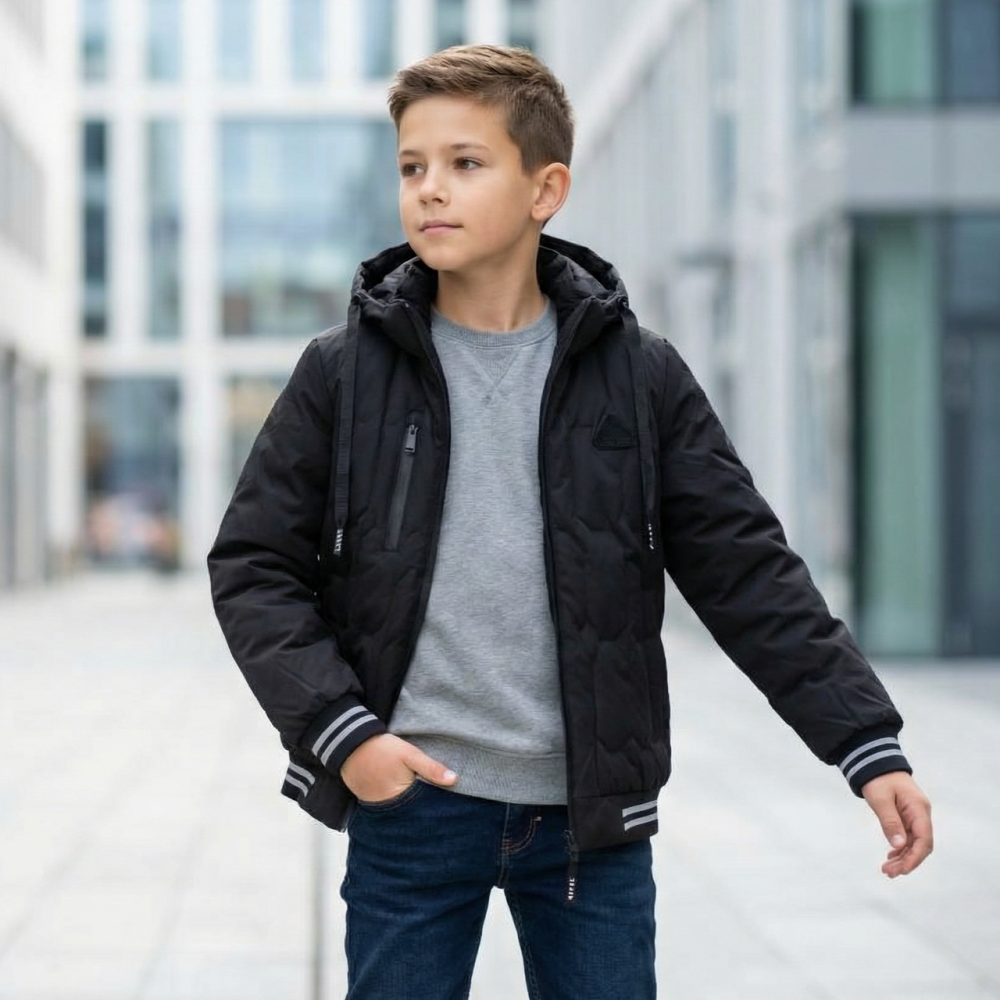 Демисезонная черная куртка бомбер под резинку для мальчика подростка 140,146,152 Николаев - изображение 5